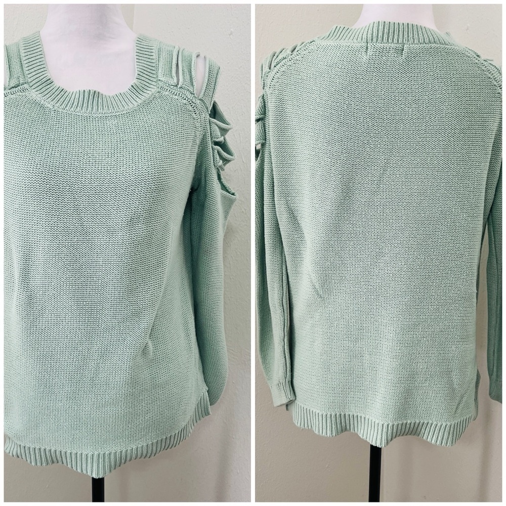 Forever 21 Womenโs Large Light Green Cutout Sleeves Sweater Everyday Casual